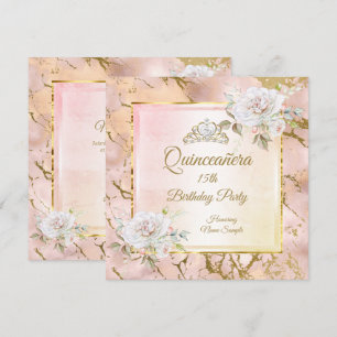 Quinceanera Rosa Goldene Geburtstagsparty-Einladun Einladung