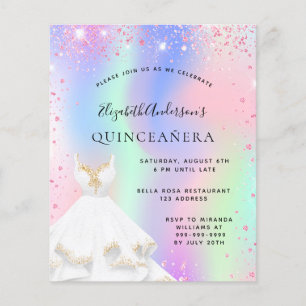 Quinceanera rosa holografische Kleidung Einladung Flyer