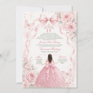 Quinceañera Rosa Kleid 15 Jahre Prinzessin Tiara Einladung