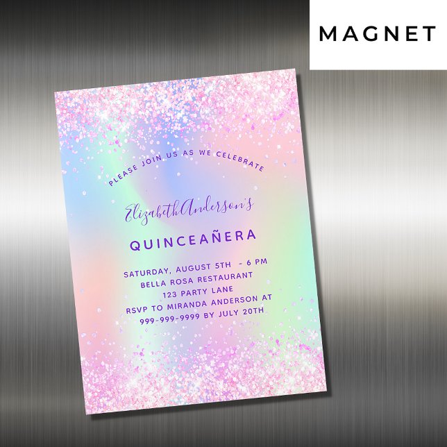 Quinceanera rosa lila holografischer Luxus Magneteinladung (Von Creator hochgeladen)