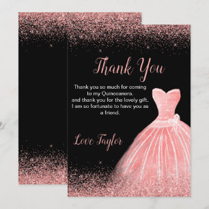 Quinceanera Rosa Pink Kleid Faux Glitter Dankeskarte