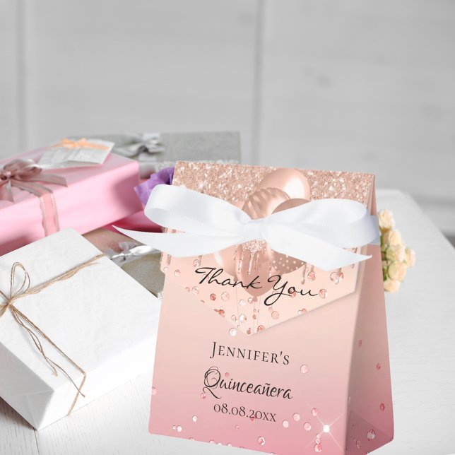 Quinceanera rosa Rosa Goldballons danke Geschenkschachtel (Von Creator hochgeladen)