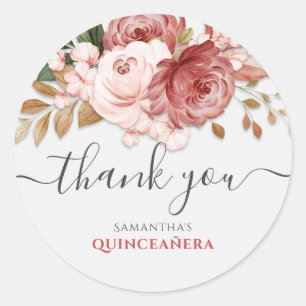 Quinceanera Rosa Rosen Florale 15. Geburtstagsfeie Runder Aufkleber