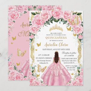 Quinceañera Rosa Rosen Florales Mädchen Vintage Go Einladung
