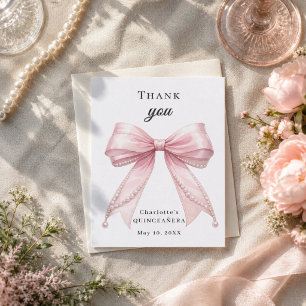 Quinceanera rosa Schleife Perlen elegant Dankeskarte