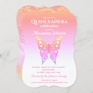 Quinceanera Rosa Schmetterling 15. Geburtstag Einladung