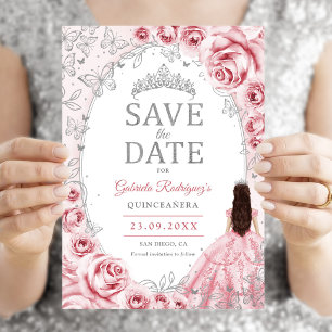 Quinceanera Rosa Silber Blumen Save The Date
