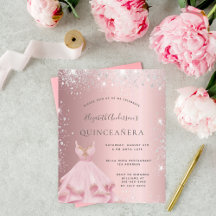 Quinceanera rosa silberne Kleidung Einladung