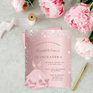 Quinceanera rosa silberne Kleidung Einladung