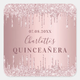 Quinceanera rosa staubige Rose Glitzer Monogramm Quadratischer Aufkleber