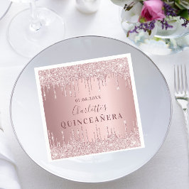 Quinceanera rosa staubige Rose Glitzer Monogramm Serviette