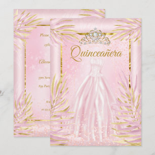 Quinceanera-Rosa-Tiara-Kleid Geburtstagsfeier Einladung