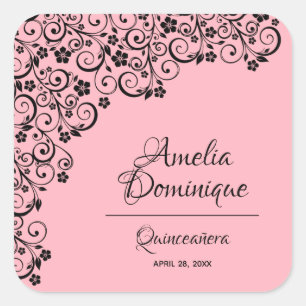 Quinceañera Rosa und Schwarz Quadratischer Aufkleber