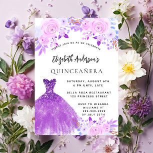 Quinceanera rosa violette Blumen Kleid Luxus Einladung