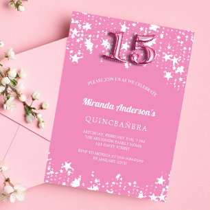 Quinceanera, rosa, weiße Stars Einladung