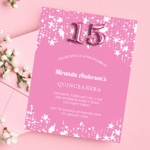 Quinceanera Rosa weiße Sterne Einladung