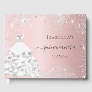 Quinceanera Rosa weißes Kleid Glitzer Gästebuch