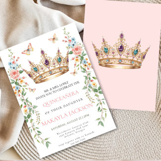 Quinceañera Rosafarbene Rosen Blumen Schmetterling Einladung