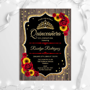 Quinceanera - Rose aus rustikalem Holz Einladung