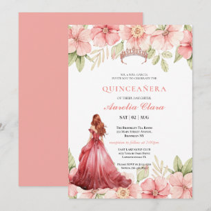 Quinceañera-Rosé-Blumen-Schmetterlings-Tiara Einladung