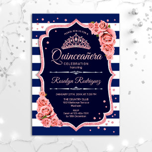 Quinceanera - Rose der Marine Einladung