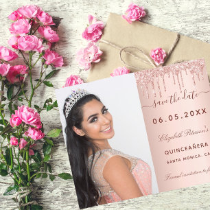 Quinceanera Rose Foto QR Save the Date Karte