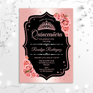 Quinceanera - Rose Gold Black Einladung