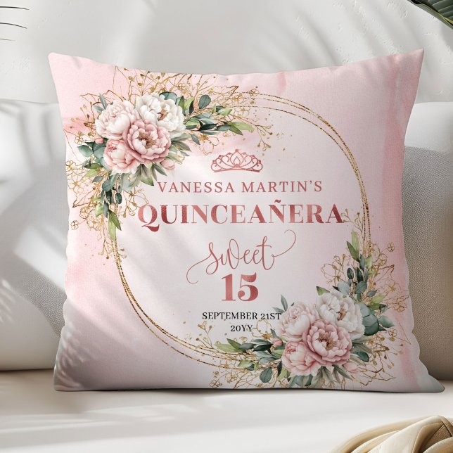 Quinceañera Rose Gold Floral Eucalyptus Accent  Kissen (Quinceañera Rose Gold Floral Eucalyptus Accent Pillow)
