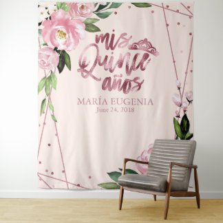 Quinceanera Rose Gold Foil Rosa Blumenstrauß Hinte Wandteppich