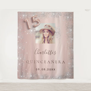 Quinceanera Rose Gold Foto Silber Glitzer Wandteppich
