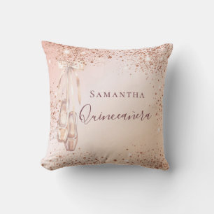 Quinceanera Rose Gold Glitzer Ballerina Kissen