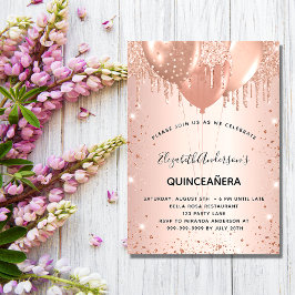 Quinceanera Rose Gold Glitzer Ballons Luxus Einladung