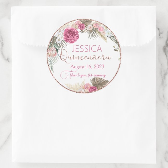 Quinceanera Rose Gold Glitzer Blumenaufkleber Runder Aufkleber (Tasche)