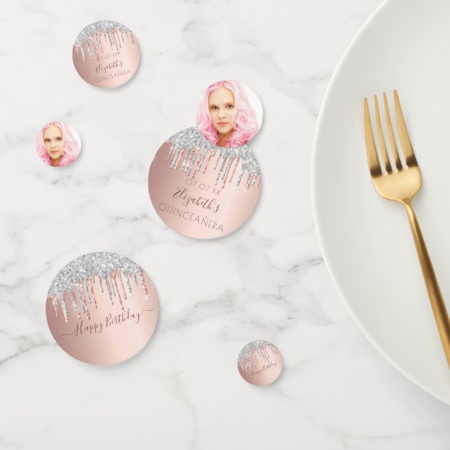 Quinceanera Rose Gold Glitzer Foto Konfetti (Gruppe)