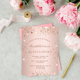 Quinceanera Rose Gold Glitzer Funkelglasur Einladungspostkarte