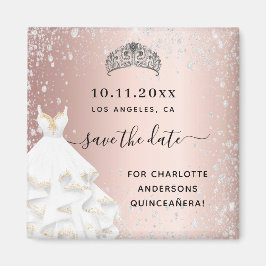 Quinceanera Rose Gold Glitzer Kleid Save the Date Magnet