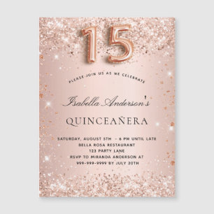 Quinceanera Rose Gold Glitzer Magnet Einladung