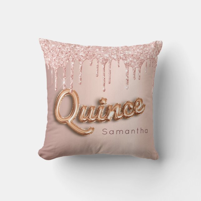 Quinceanera Rose Gold Glitzer Quinte Monogramm Kissen (Vorderseite)