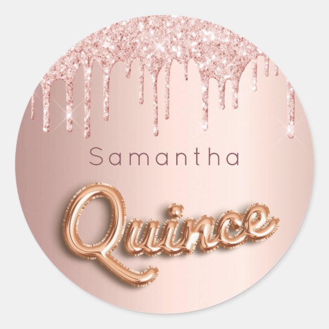 Quinceanera Rose Gold Glitzer Quinte Monogramm Runder Aufkleber (Vorderseite)