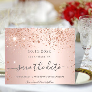 Quinceanera Rose Gold Glitzer Save the Date