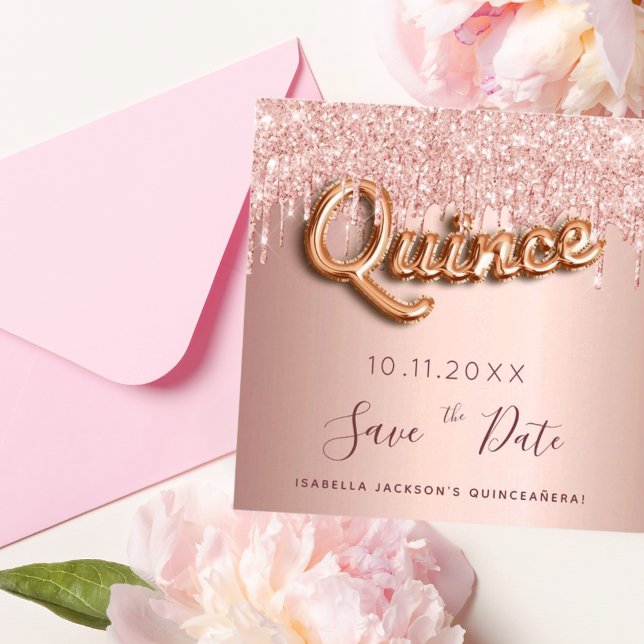 Quinceanera Rose Gold Glitzer Save the Date Karte (Von Creator hochgeladen)