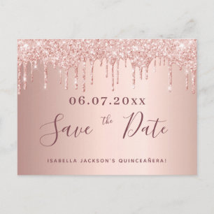 Quinceanera Rose Gold Glitzer Save the Date Postkarte