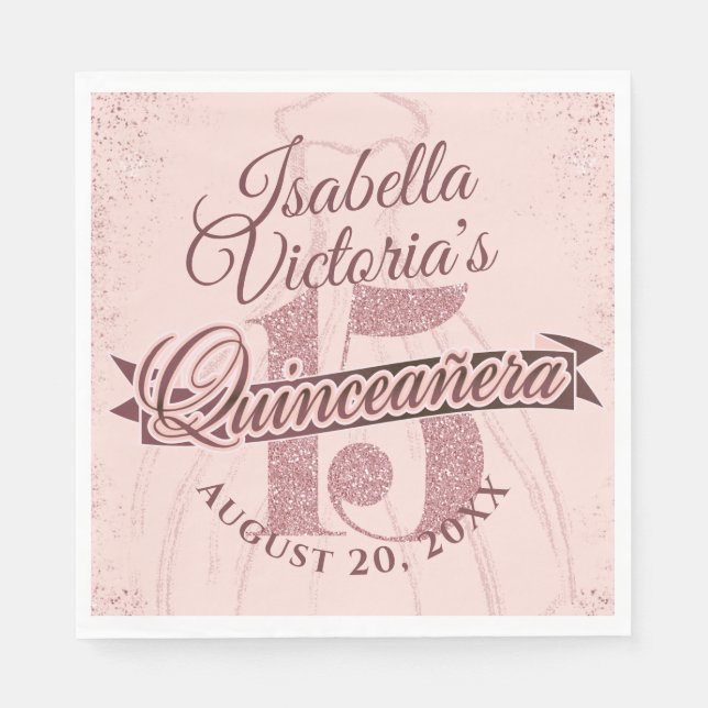 Quinceanera Rose Gold Glitzer Sparkone Serviette (Vorderseite)