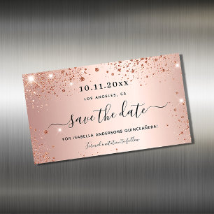 Quinceanera Rose Gold Glitzer speichern Datums-Mag Magnetkarte