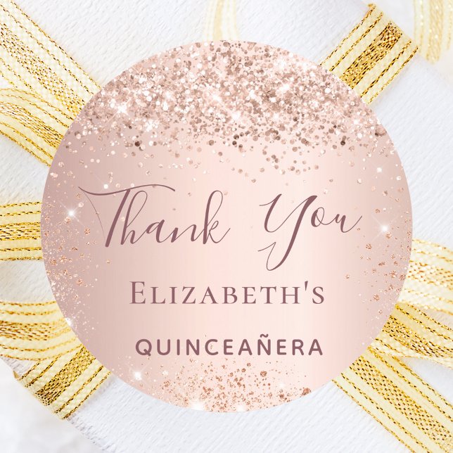 Quinceanera Rose Gold Glitzer Staub vielen Dank Runder Aufkleber (Von Creator hochgeladen)