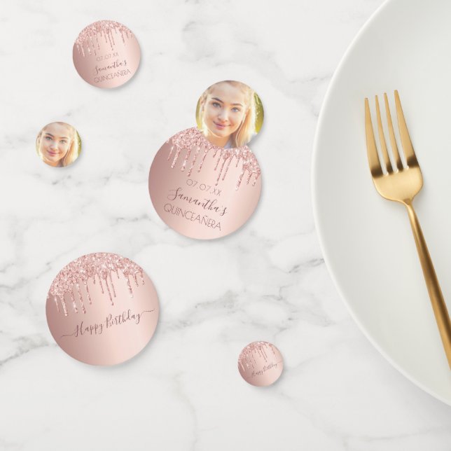 Quinceanera Rose Gold Glitzer Tropfen Foto Konfetti (Gruppe)