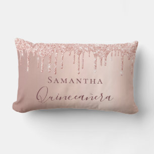 Quinceanera Rose Gold Glitzer Tropfen Monogramm Lendenkissen