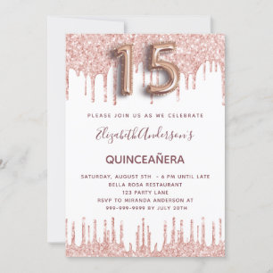 Quinceanera Rose Gold Glitzer Tropfen rosa Einladung