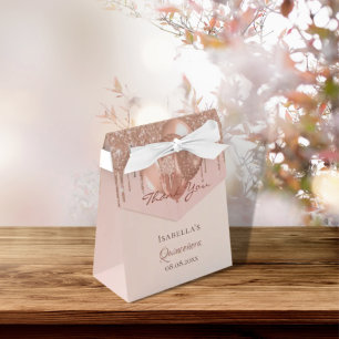Quinceanera Rose Gold Glitzer Tropfen vielen Dank Geschenkschachtel