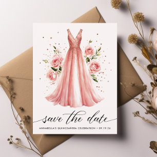 Quinceañera Rose Gold Kleid Save the Date Postkarte